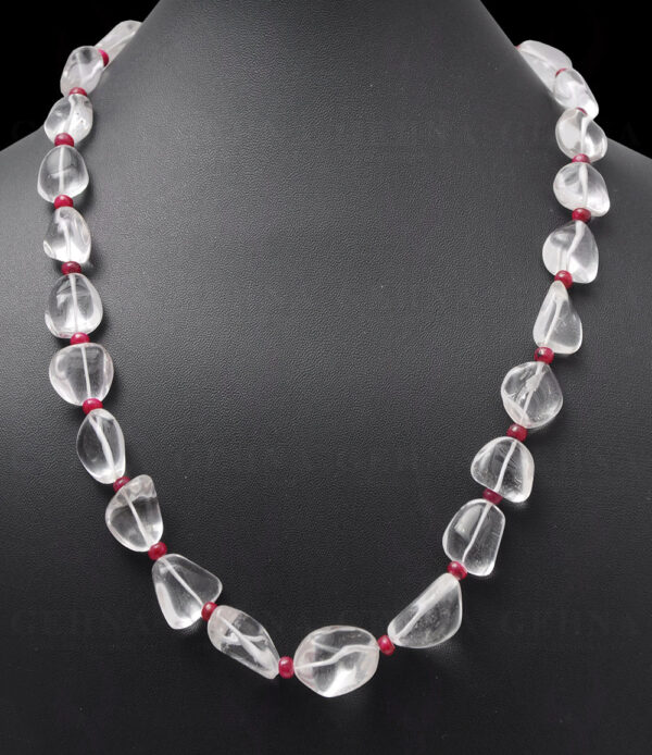 Ruby & Rock-Crystal Gemstone Tumble Bead Necklace NS-1056