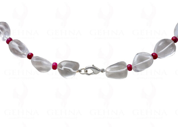 Ruby & Rock-Crystal Gemstone Tumble Bead Necklace NS-1056