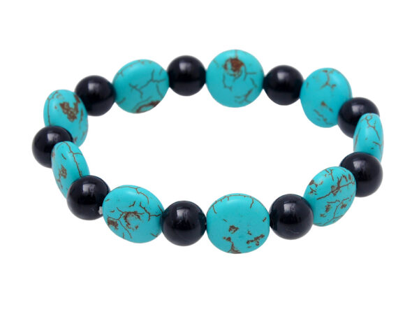 Black Onyx & Turquoise Gemstone Beaded Flexible Bracelet BS-1057