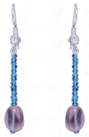 Rose Quartz & Blue Topaz Gemstone Earrings Made In .925 Solid Silver ES-1057