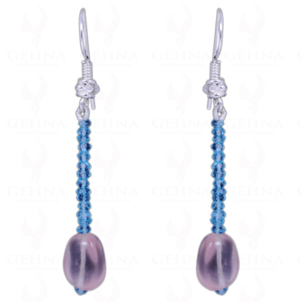 Rose Quartz & Blue Topaz Gemstone Earrings Made In .925 Solid Silver ES-1057