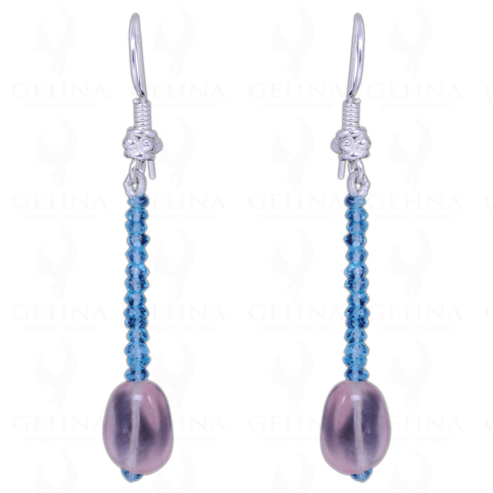 Rose Quartz & Blue Topaz Gemstone Earrings Made In .925 Solid Silver ES-1057