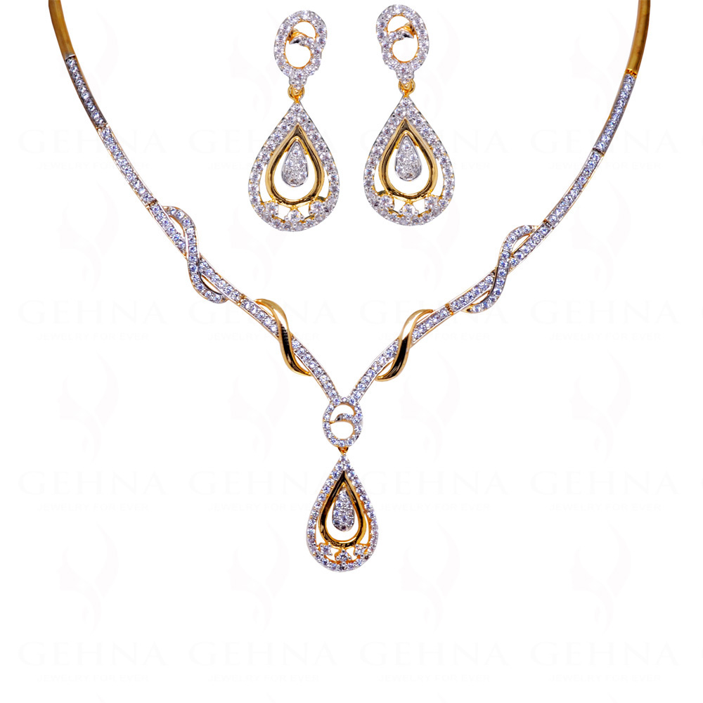 Delicate & Adorable Simulated Diamond Pear Studded Necklace Set FN-1057