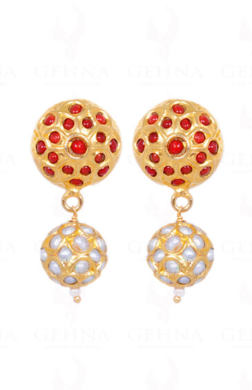 Pearl & Coral Stone Studded Jadau Bead Earrings LE01-1057