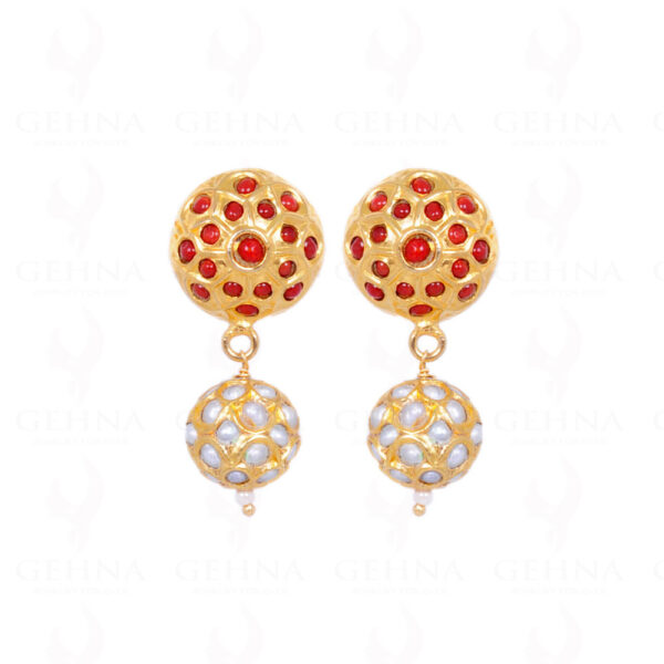 Pearl & Coral Stone Studded Jadau Bead Earrings LE01-1057