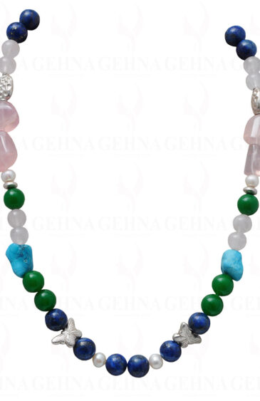 Pearl Rose Quartz Lapis Turquoise & Green Jade Bead With Silver Element NM-1057