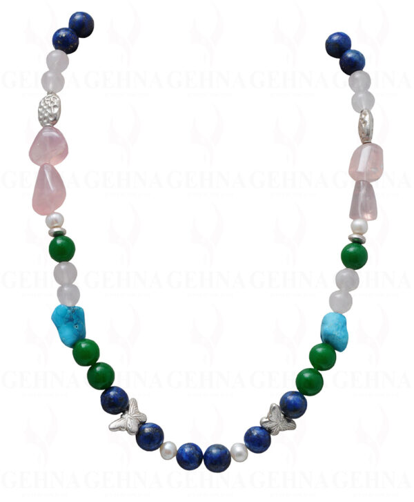 Pearl Rose Quartz Lapis Turquoise & Green Jade Bead With Silver Element NM-1057