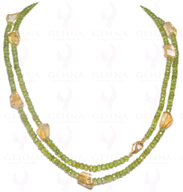 36" Inches of Long Peridot & Citrine Gemstone Faceted Bead Necklace NS-1057