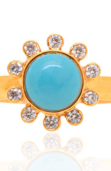 Turquoise & Topaz Gemstone Studded 925 Sterling Silver Promise Ring SR-1057