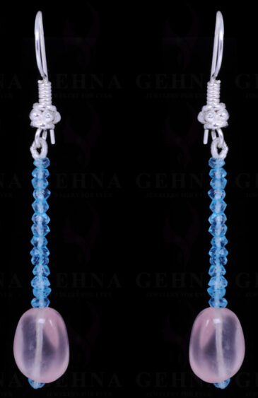 Rose Quartz & Blue Topaz Gemstone Earrings Made In .925 Solid Silver ES-1057