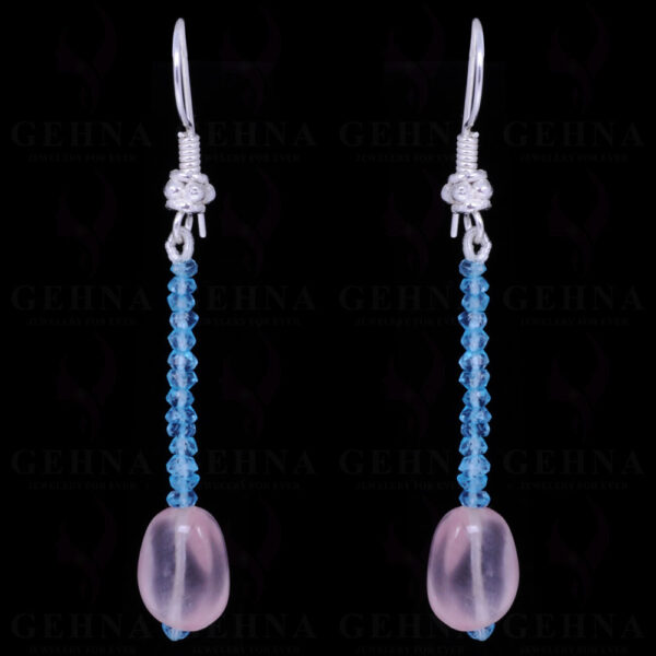 Rose Quartz & Blue Topaz Gemstone Earrings Made In .925 Solid Silver ES-1057