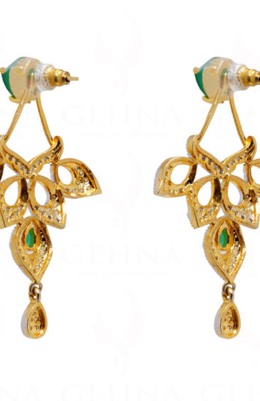 Simulated Diamond & Emerald Studded Festive Earring FE-1057