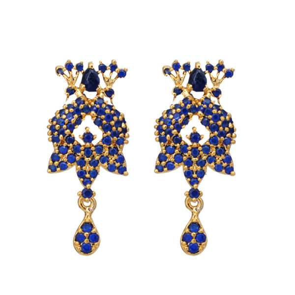 Blue Sapphire Studded With Golden Elements Pendant & Earring Set FP-1057