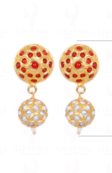 Pearl & Coral Stone Studded Jadau Bead Earrings LE01-1057