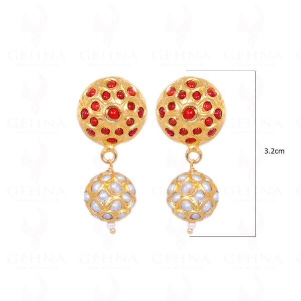 Pearl & Coral Stone Studded Jadau Bead Earrings LE01-1057