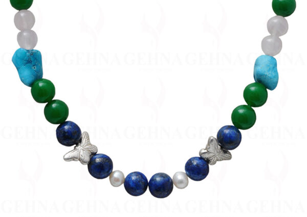 Pearl Rose Quartz Lapis Turquoise & Green Jade Bead With Silver Element NM-1057