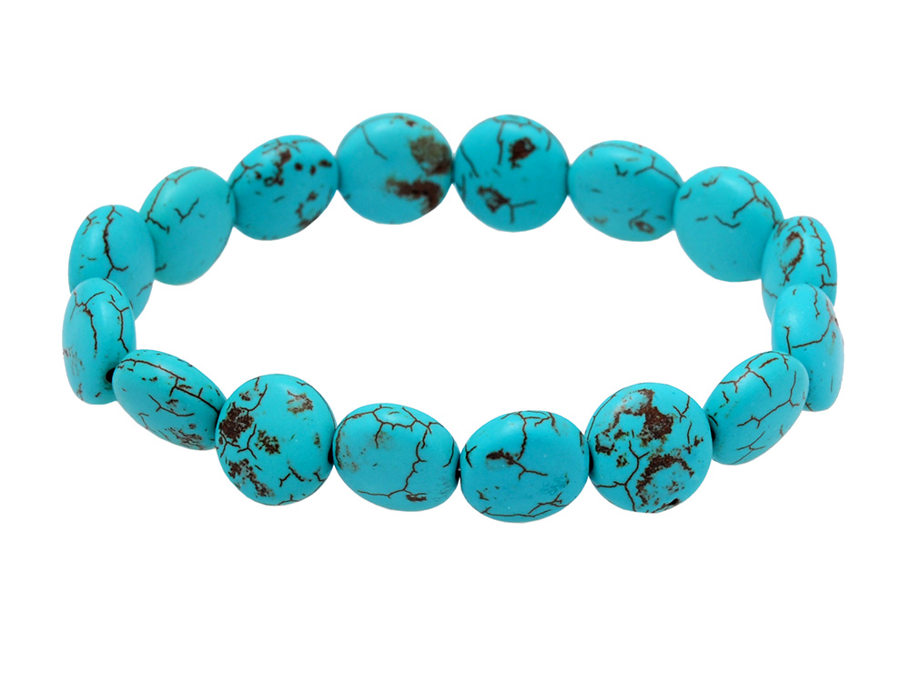 Turquoise Gemstone Coin Shape Beaded Flexible Bracelet BS-1058