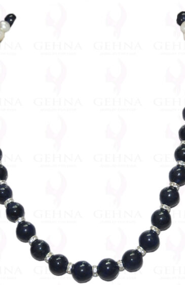 Necklace Of Pearl & Blue Sapphire Gemstone Balls With Silver Elements NM-1058