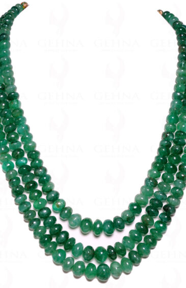 3 Rows Of Natural Emerald Gemstone Round Cabochon Bead Necklace NP-1058