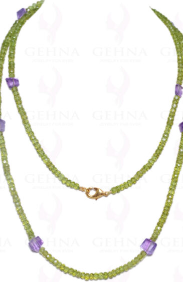 36″ Inches of Long Peridot & Amethyst Gemstone Faceted Bead Necklace NS-1058