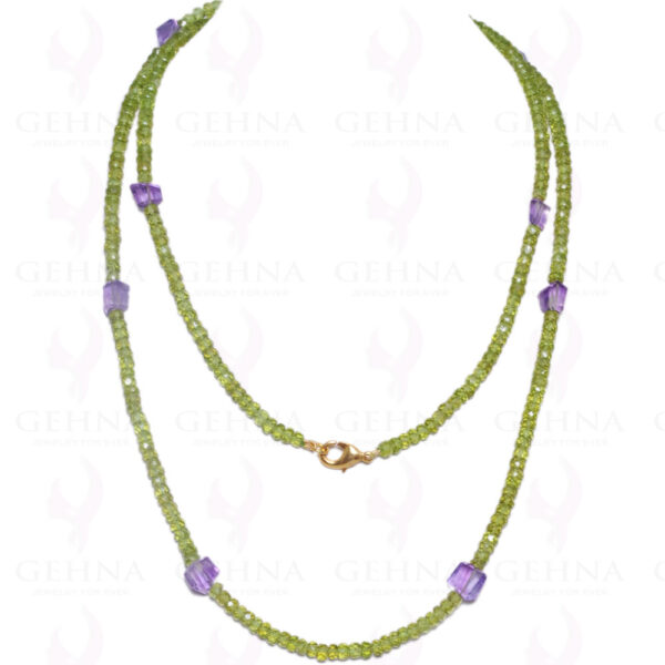 36" Inches of Long Peridot & Amethyst Gemstone Faceted Bead Necklace NS-1058