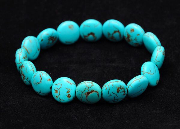 Turquoise Gemstone Coin Shape Beaded Flexible Bracelet BS-1058