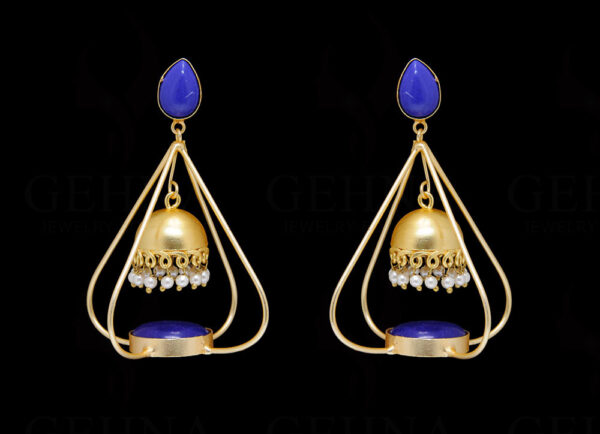 Pearl & Blue Lapis Lazuli Studded Earrings FE-1058