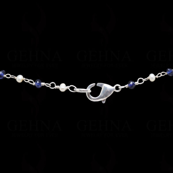 Pearl & Blue Sapphire Gemstone Bead Chain In .925 Sterling Silver Cm1058