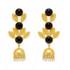 Black Onyx Studded Leaf Shape Earrings FE-1059