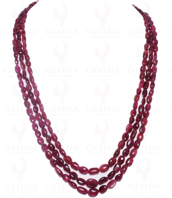 3 Rows of Pink Tourmaline Gemstone Oval Shaped Cabochon Bead Necklace NS-1059