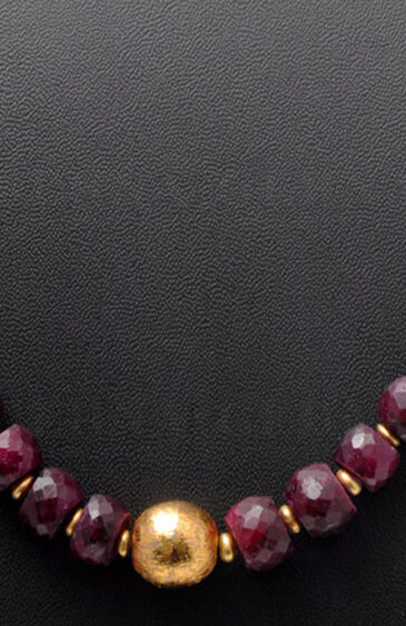 Ruby Gemstone Round Faceted Bead String With .925 Solid Silver Elements NP-1059