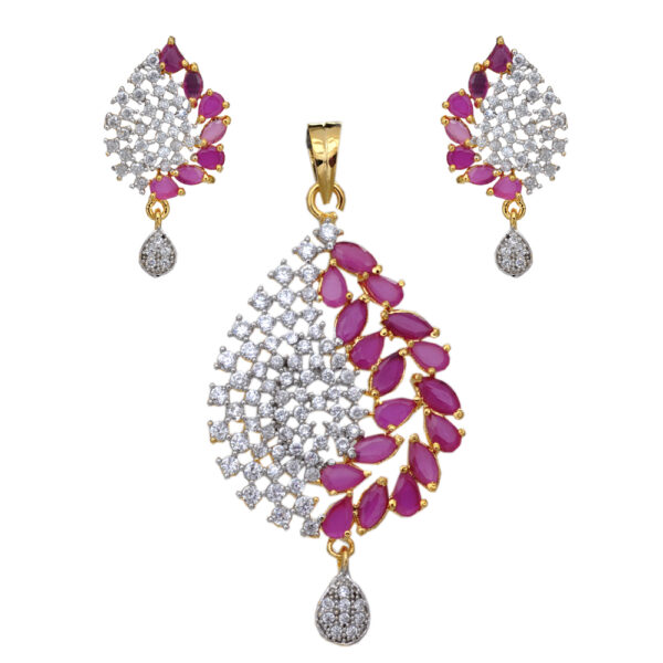 Stunning Cubic Zirconia & Pink Tourmaline Studded Pendant Set FP-1059