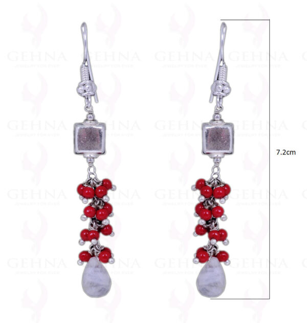 Coral & Rainbow Moonstone Gemstone .925 Sterling Silver Earrings ES-1059