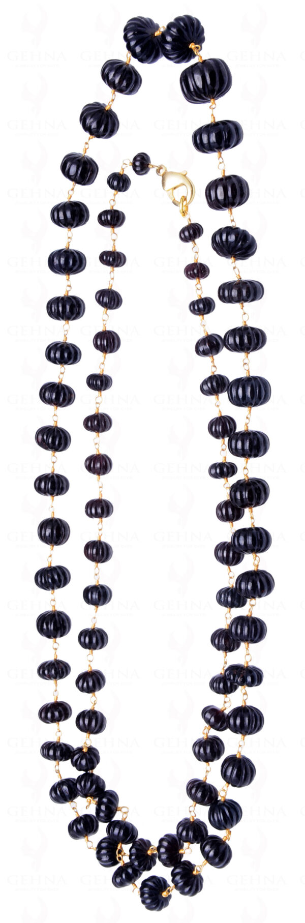 Hessonite (Gomed) Gemstone Melon Shaped Bead Chain Linked In Silver CP-1059