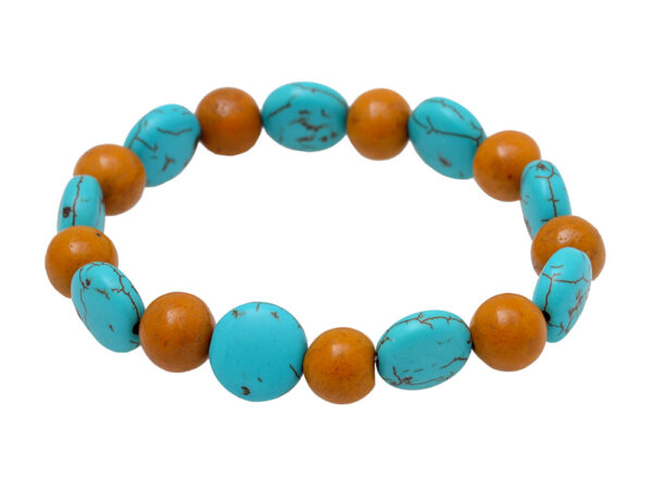 Turquoise & Camel Jasper Gemstone Beaded Flexible Bracelet BS-1060