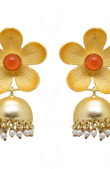 Carnelian Studded Flower Shaped Earrings FE-1060