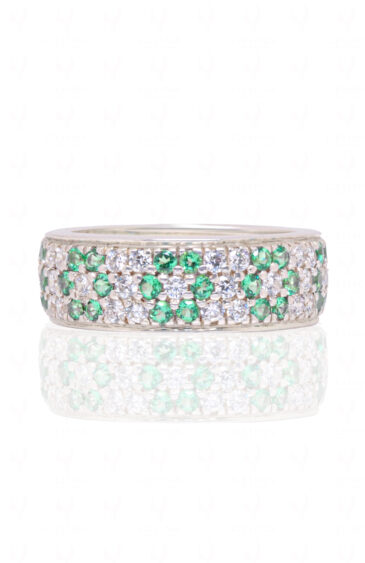 Emerald & Topaz Gemstone Studded 925 Sterling Silver Promise Ring SR-1060