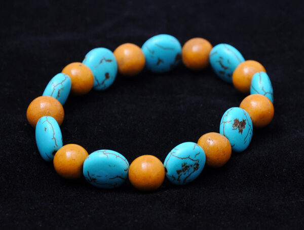 Turquoise & Camel Jasper Gemstone Beaded Flexible Bracelet BS-1060