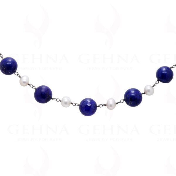 Pearl & Lapis Lazuli Gemstone Bead Chain In .925 Sterling Silver Cm1060
