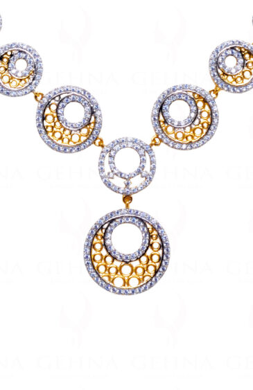 Dual Tone Rhodium Plated Simulated Diamond Studded Statement Necklace Set FN-1060