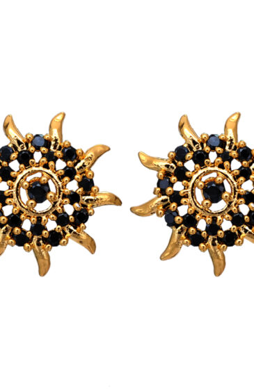 Ethnic Black Spinel & Golden Beads Studded Trendy Pendant & Earring Set FP-1060