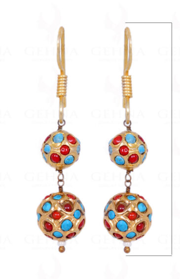 Turquoise & Coral Stone Studded Jadau Ball Earrings LE01-1060