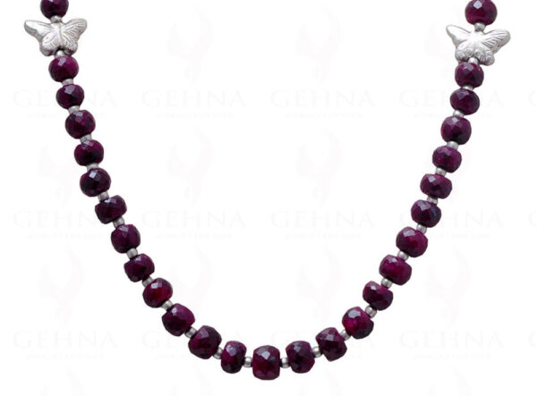Ruby Gemstone Round Faceted Bead String With Silver Butterflies NP-1060