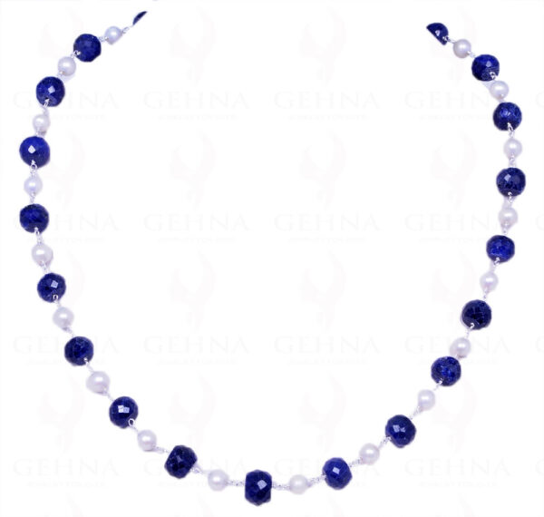 Pearl & Blue Sapphire Gemstone Bead Chain In .925 Sterling Silver Cm1061