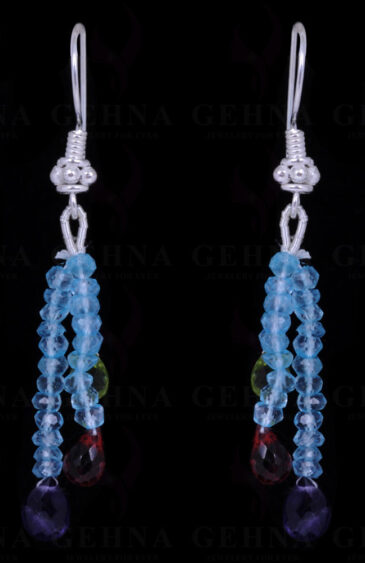 Garnet, Blue Topaz, Amethyst & Peridot Gemstone Earrings In Solid Silver ES-1061