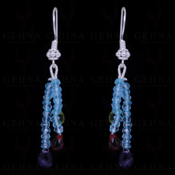 Garnet, Blue Topaz, Amethyst & Peridot Gemstone Earrings In Solid Silver ES-1061