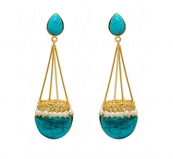 Pearl & Blue Turquoise Studded Earrings FE-1061