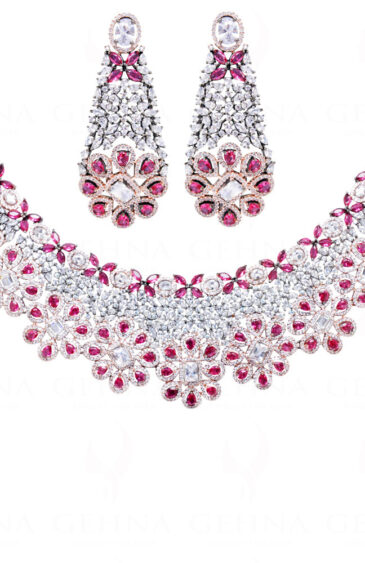 Tourmaline & Simulated Diamond Studded Beautiful Necklace Set FN-1061