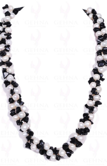 3 Rows Twisted Necklace Of Black Spinel Bead With Pearl 32″ Inches Long NM-1061