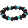 Rose Wood, Turquoise & Onyx Gemstone Beaded Flexible Bracelet BS-1061